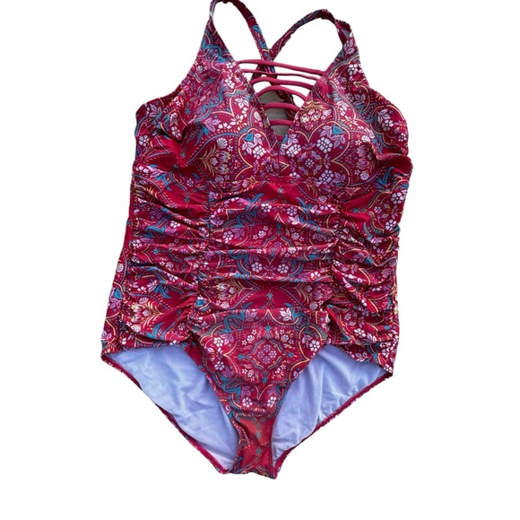 Torrid swimsuit Women size 3 ladder front One Piece lattice straps medallion 3X - Picture 3 of 16